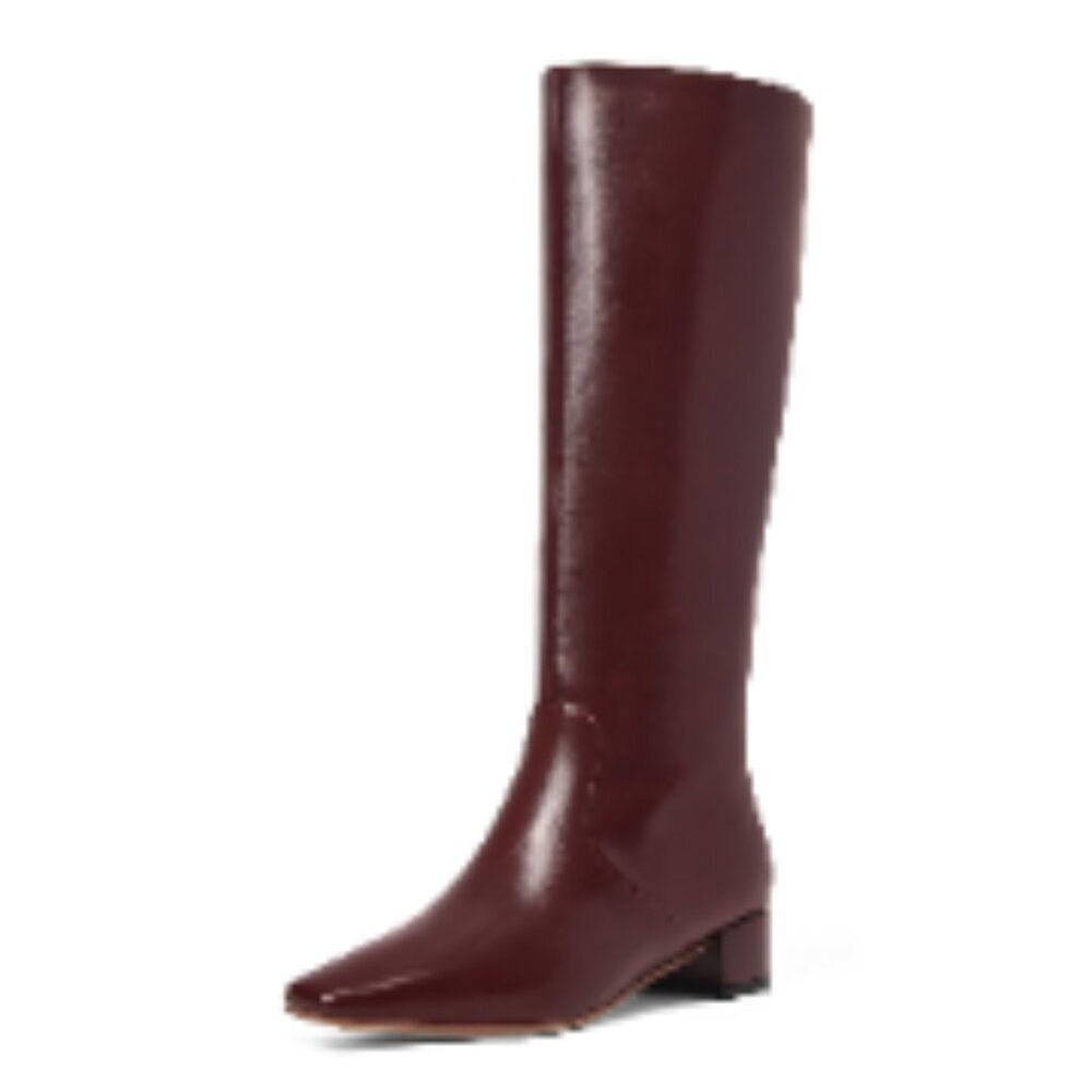 Knee High Boots with Square Toe and Chunky Heel in PU Leather
